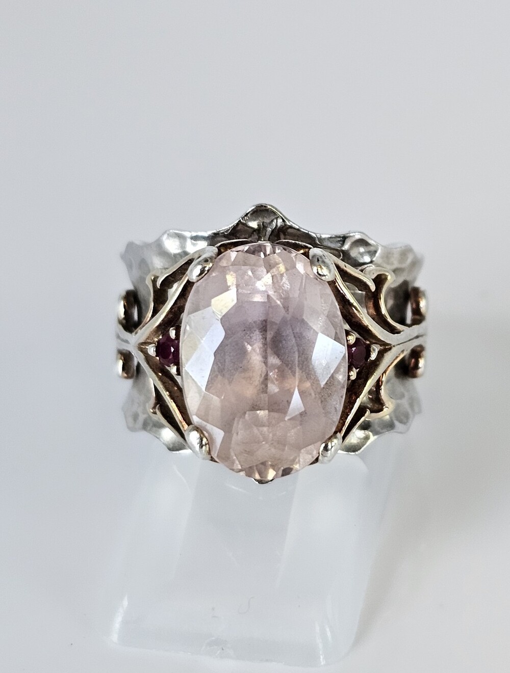 Retired Gems En Vogue Rose Quartz Ruby Ring 18K Palladium Sterling Silver Sz 6!